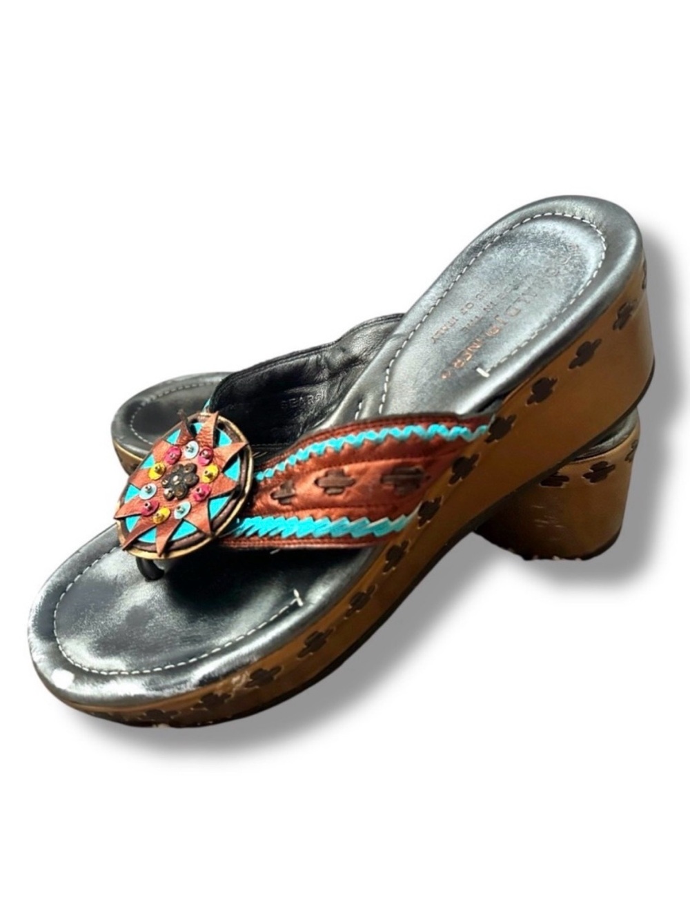 Donald J Pliner Metallic Leather Wedge Sandals Southwest Women’s Size 7.5 Boho